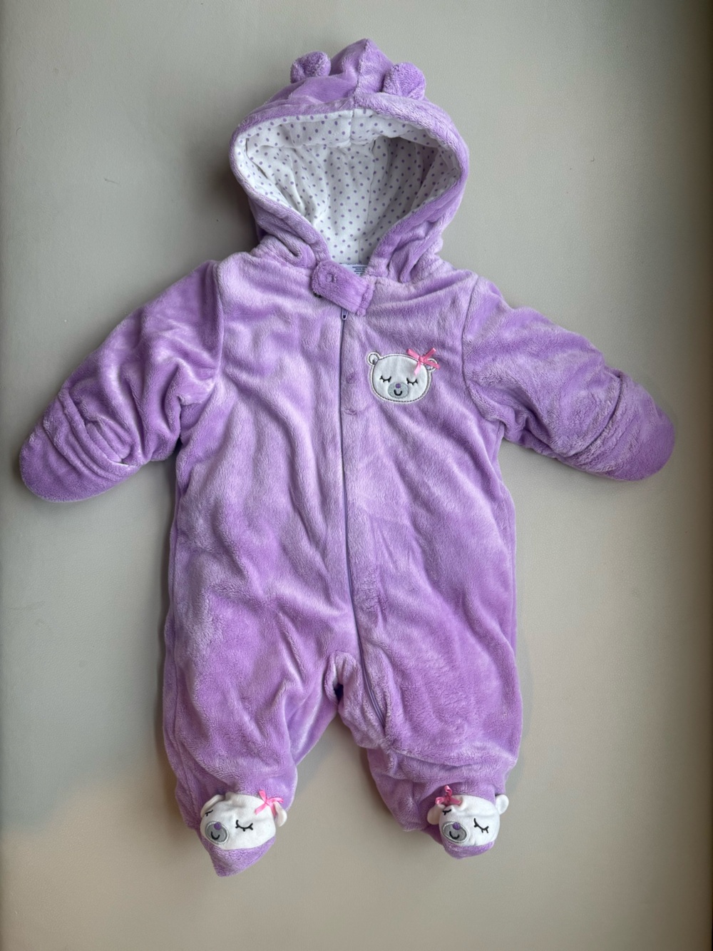 Little Wonders Baby Girls’ Purple Fleece Bunting – 0–3 Months